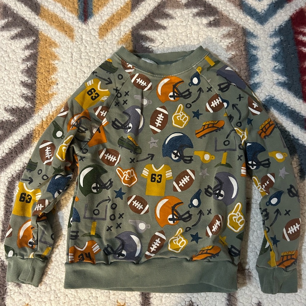 Little Sleepies Olive Green Football Print Crewneck